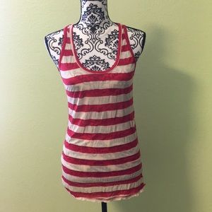 Ladies Sz L red & cream striped tank top EUC